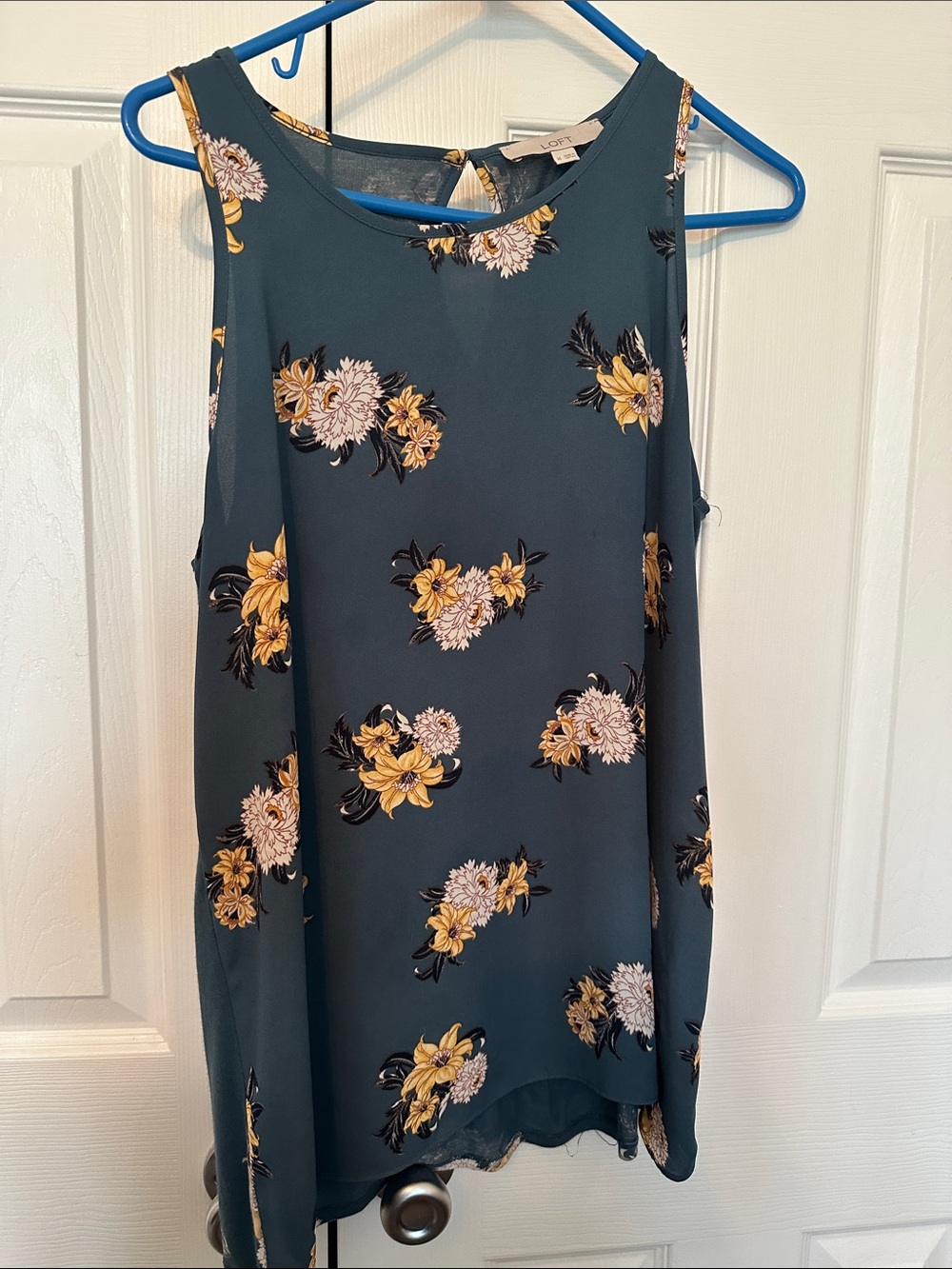 LOFT Teal Floral Sleeveless Camisole with Yellow and Cream Blooms